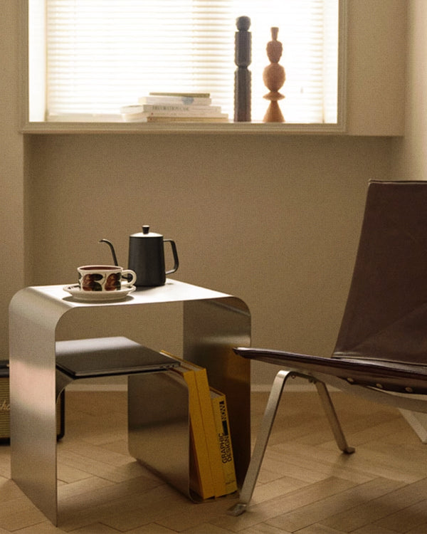 stainless curved side table