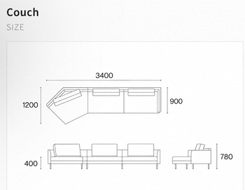 【OUTLET】Linear Sofa - Combi Leather 展示品の構成：Couch（W3400×D1200×H780）